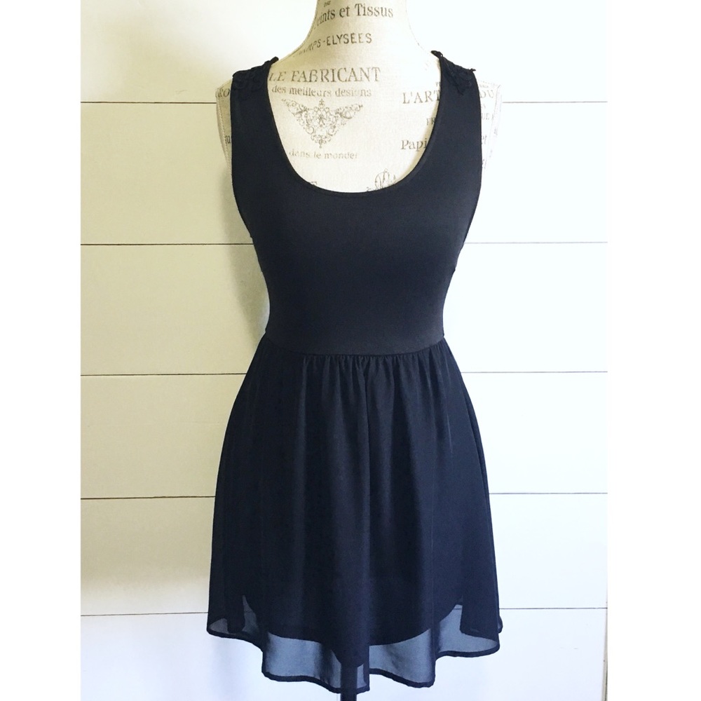 NWOT “Stockholm” black chiffon skater dress